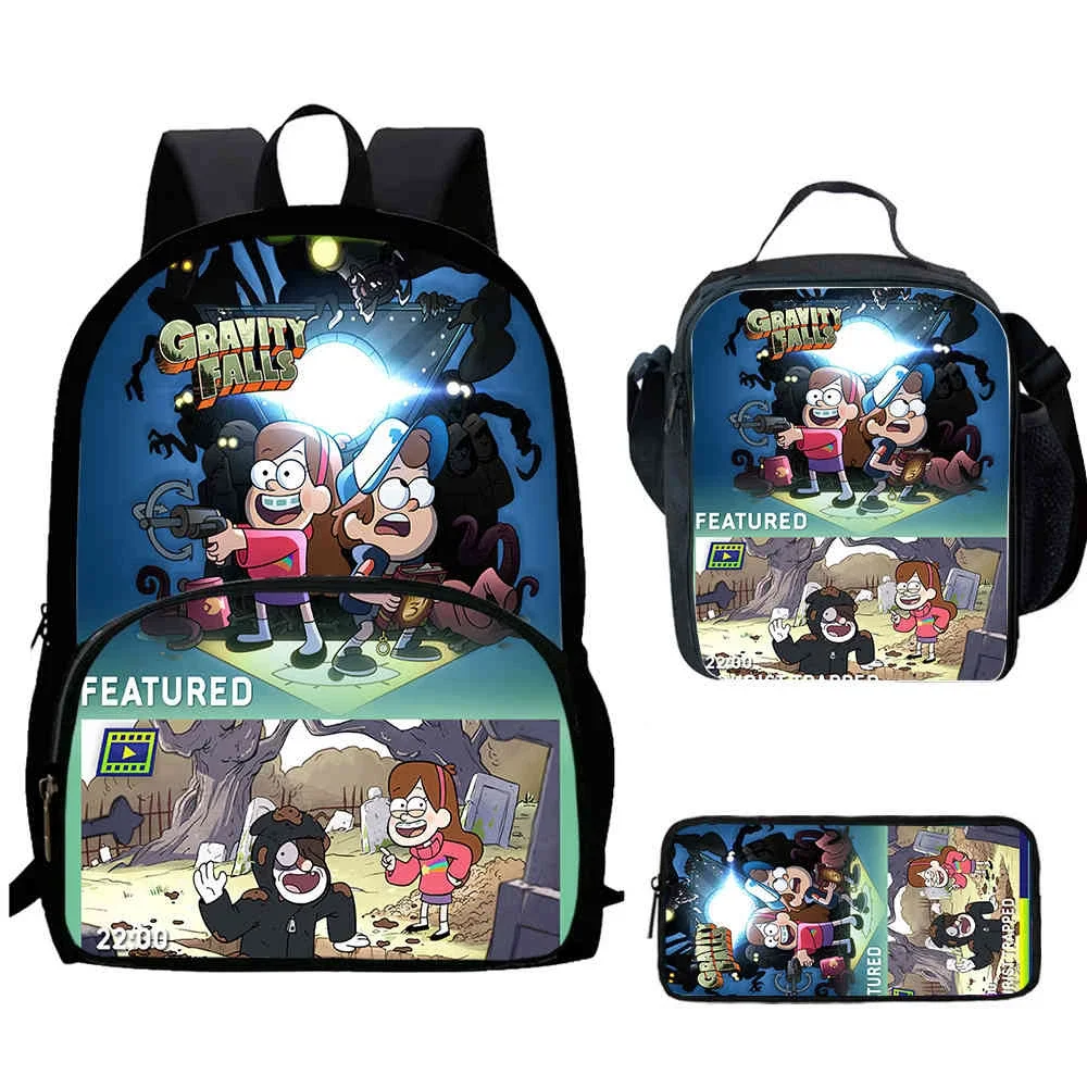 Cartoon G-Gravity-F- Falls Child Backpack with Front Pocket,Lunch Bags,Pencil Bags for Aged 5-10 Anime Bags Boys Girls,Best Gift