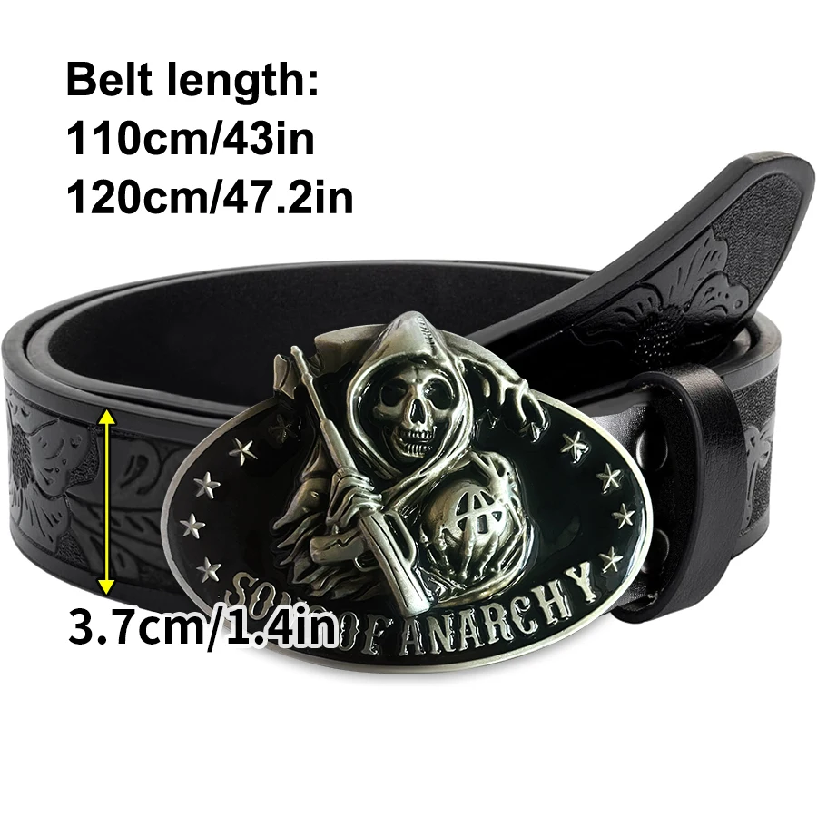 Cinto jeans masculino ocidental, cinto retrô, caveira, foice, fivela, hip-hop, personalidade, estilo retrô, unissex, combinando, jeans/calças casuais