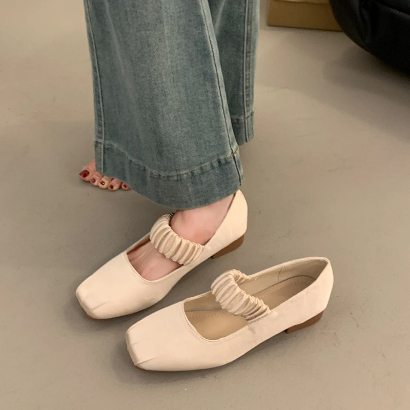 Elegant Shoes Woman Flats Square Toe Low Heels Soft Dress Summer Ballerinas New Ballerinas Woman 2024 Elegant Female