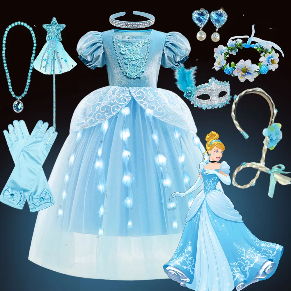 

Carnival Glowing Princess Cinderella Ball Gown Girls Light up Birthday Party Fairy Tale Dress up Toddler Fancy LED Floral Frock