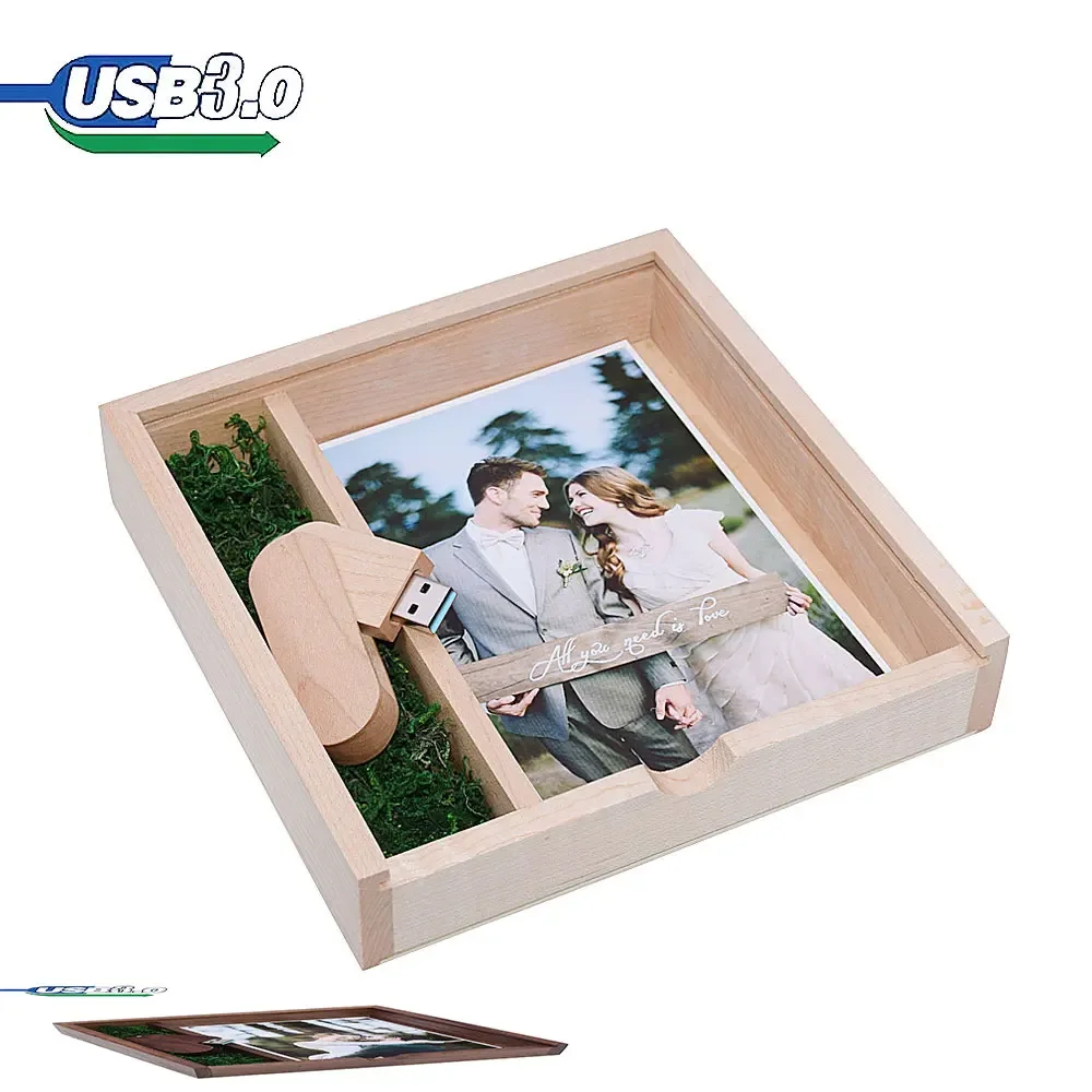 

Photo Unique Album Wood +Box USB 3.0 wooden portable Wood USB Flash Drive pendrive 4GB 16G 32GB 64GB Memory stick wedding gift