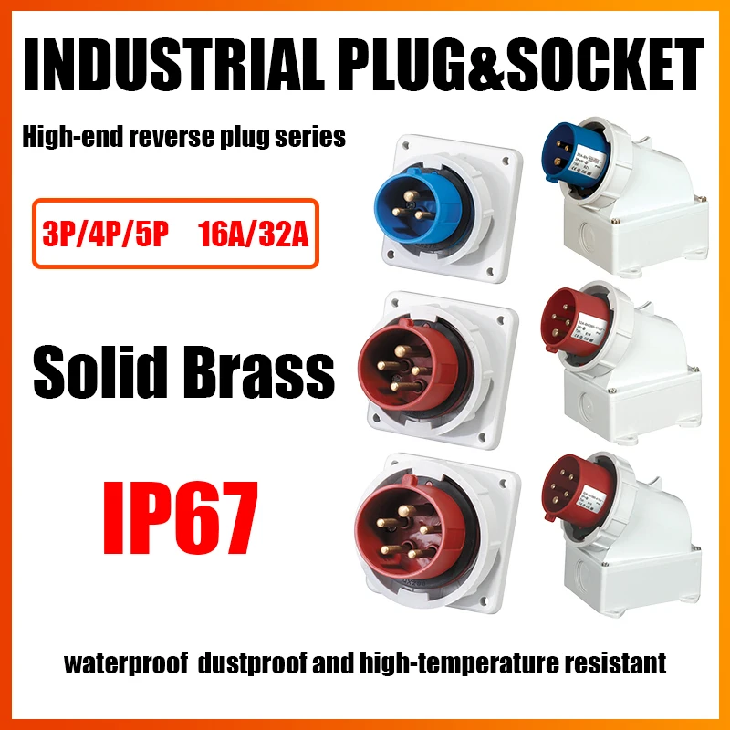 

IP67 Reverse Plug Waterproof Industrial Aviation Plug Socket Connector Butt Joint 3 Core 4 Hole 5 Core 16A/32A High-end Socket