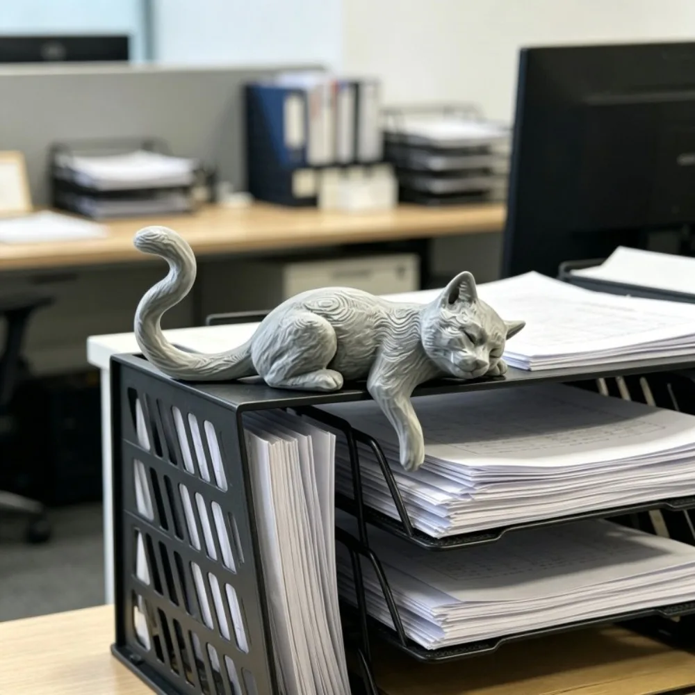 Cute Sleepy Cat Monitor Edge Decor Ornament, Lazy Cat Desktop Table‑Side Figurine, Lovely Workspace Companion Desk Decoration