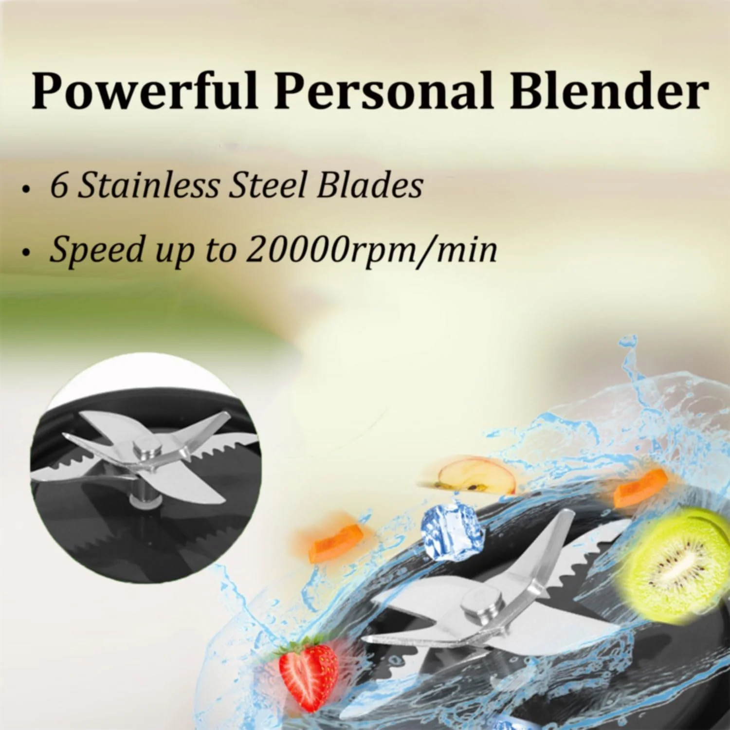 16 Oz Portable Blender with 6 Blades, USB Rechargeable,  Charging, Black