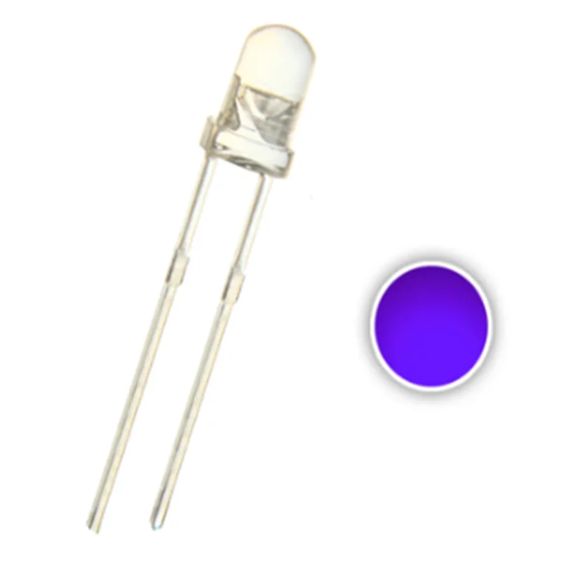 100pcs F3 3mm Uv Led Purple Water Clear Round Head Ultraviolet 395nm - 400nm Light Beads Lamp Ultra Bright