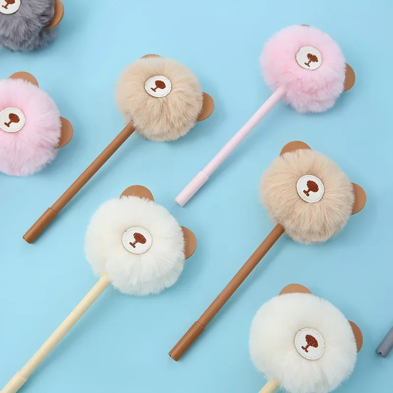 

16PCS Korean Stationery Creative Cartoon Bear Fur Ball Pen Plush Cute Water Pen Warm Cute Baby Neutral Pen Wholesale