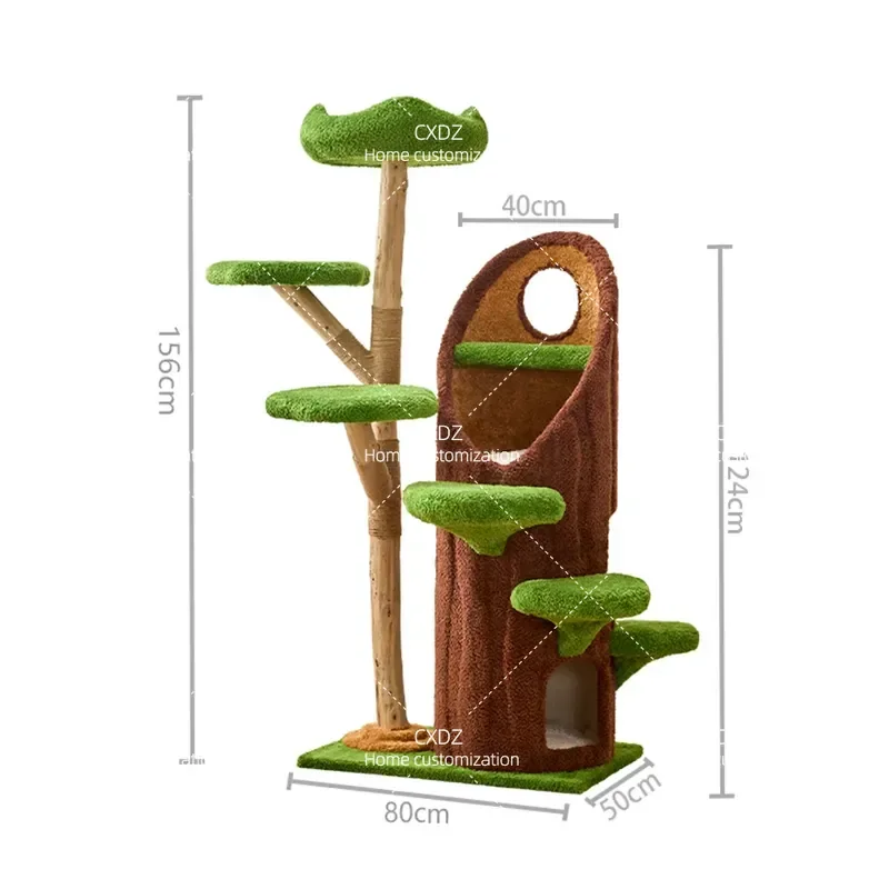 Solid Wood Tree Hole Cat Climbing Frame Integrated Cat Tree Nest All Season Universal Pet House for Large and Multi Cats
