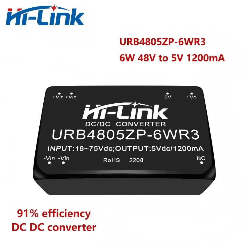 Hi-Link URB4812ZP-6WR3 DC-DC Isolated Power Module 48V to 3/5/9/12/15/24V Single Output Wide Voltage DC Converter