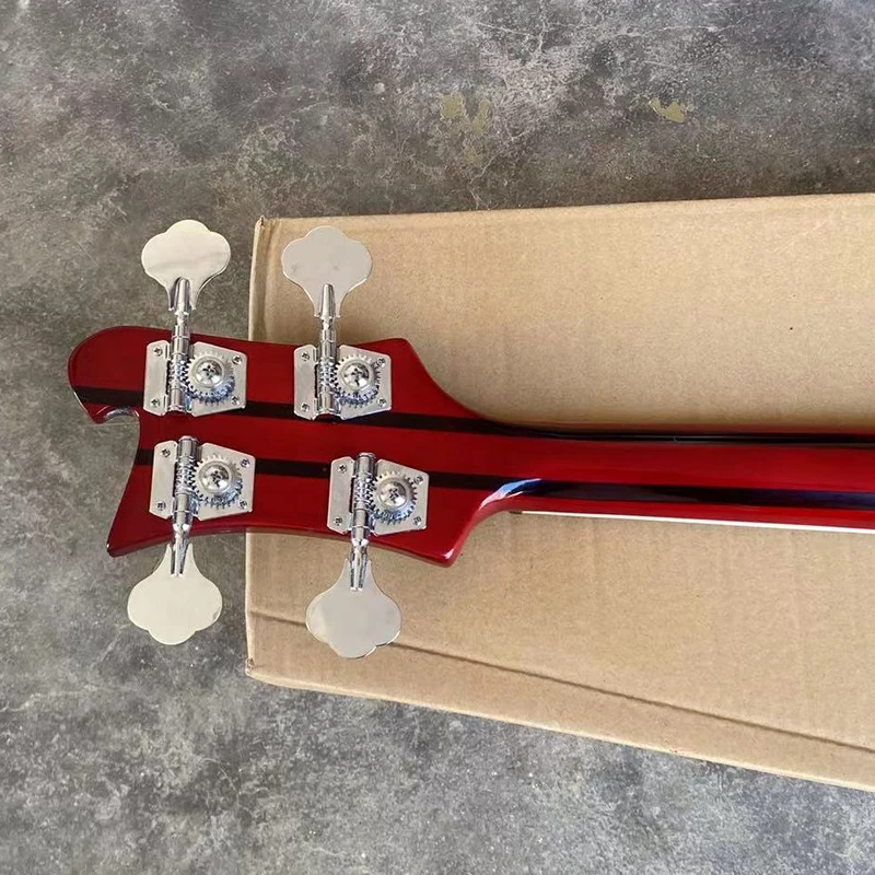 Burgundy Red Neck Thru Body Electric Bass Guitar, Upgrade Adjustable Bridge Available, White Binding 4003 4 String Bass Guitarra