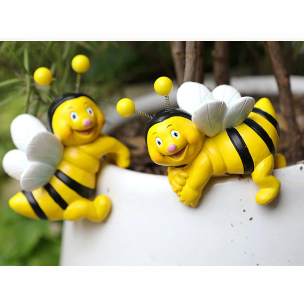 Black Stripes And White Bee Statues Set Of 2 Set Of 2 Charming Bee Statues With Smiling Faces