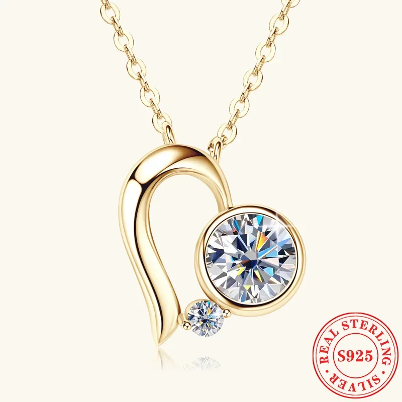 18k 골드 도금 6.5mm 베젤 Moissanite 하트 펜던트 목걸이 여성을위한 진짜 925 실버 보석 기념일 결혼 선물