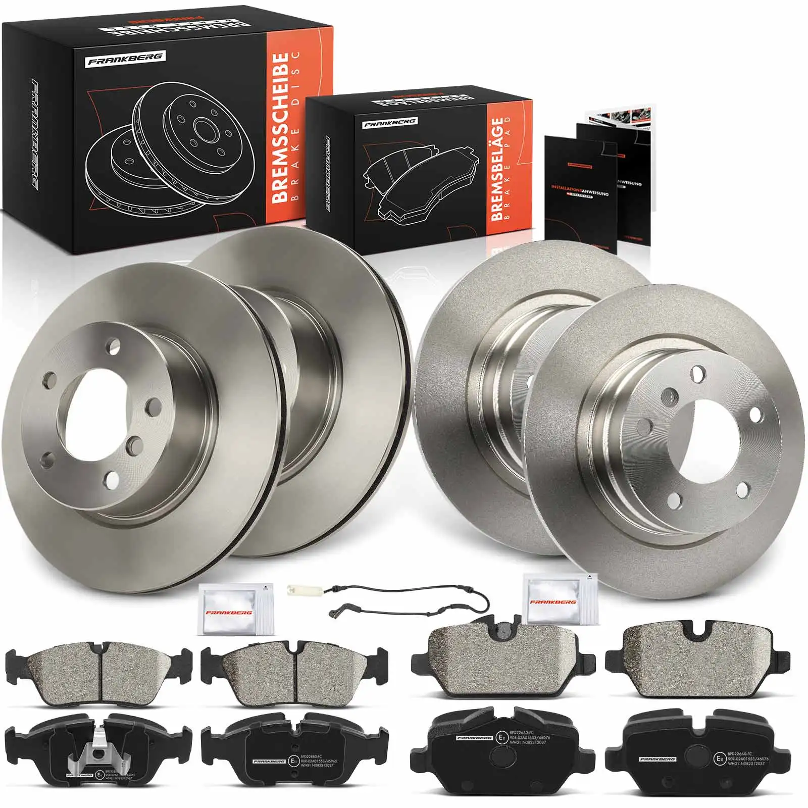 Frankberg 4x Bremsscheiben 8x Bremsbeläge Vorderachse Hinterachse für BMW 1er E87 3er E90 2.0L 1.6L 2004-2007 34112288849