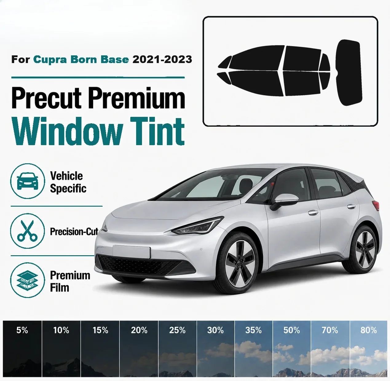 For Cupra Born Base 2021-2023 Pre-Cut Window Tint Film Vehicle-Specific Full Kit Front & Rear Windows Precision-Cut