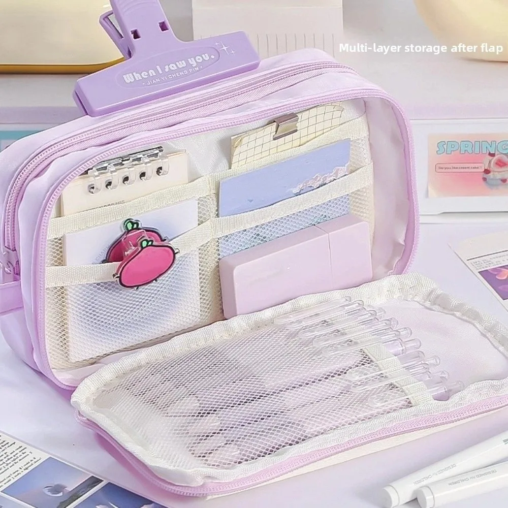 

Large Capacity Macaron Color Pencil Bag Cosmetic Storage Multi-layered Stationery Storage Bag Creative Aesthetic Pen Pencil Case