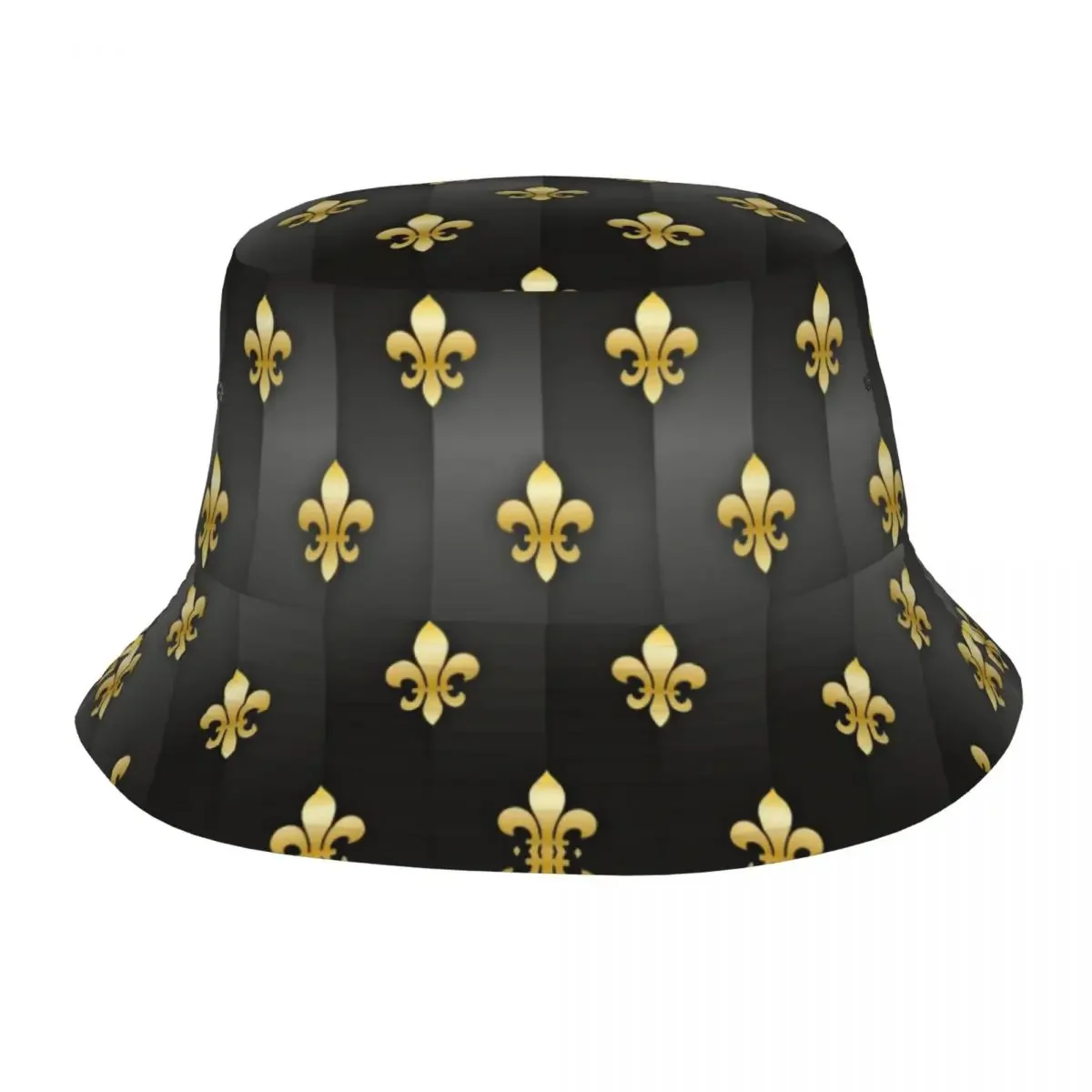 Fleur De Lis Gray Gold lic Bucket Hat Women Men Unisex Fashion Lily Flower Fleur-de-lis Summer Fisherman Cap