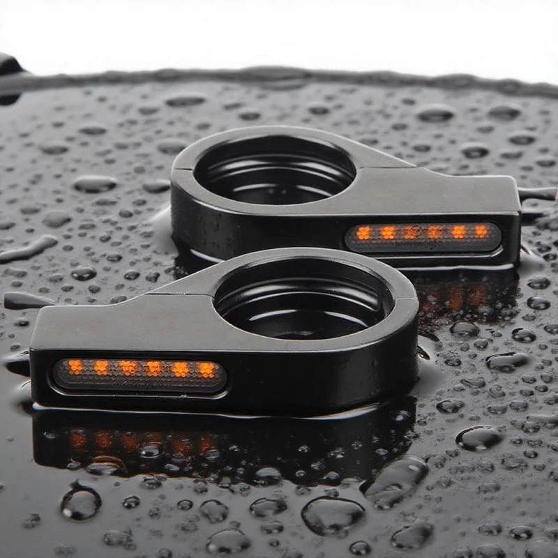 Motorcycle 39-41mm Fork Tubes Turn Signal Lights LED High Brightness Amber Indicator Lamp Aluminum Alloy For Scooter Dirt Bike