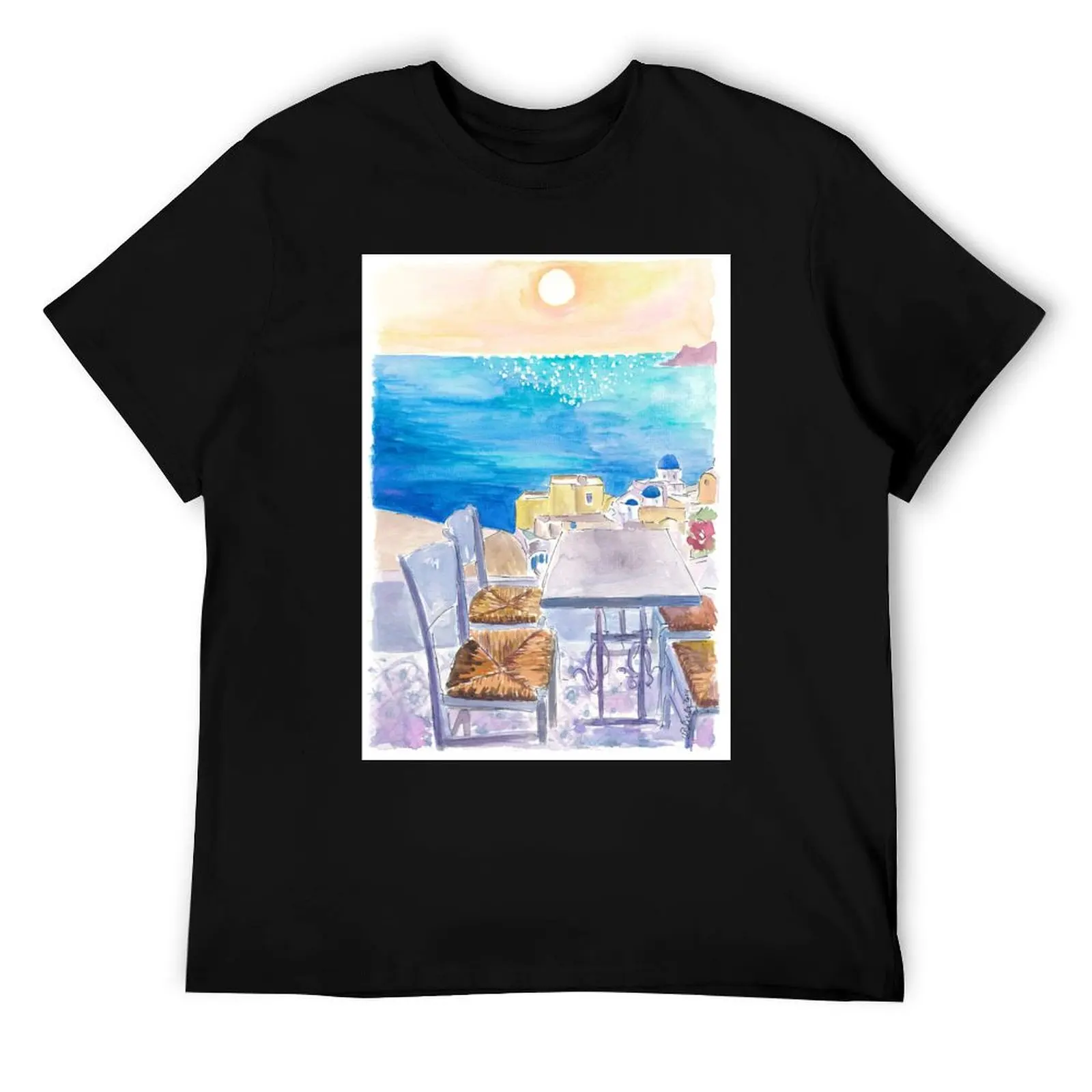 

Table with View in Santorini Oia Waiting for you in the Aegean T-Shirt man tshirt man t shirts high quality luxury brand T-Shirt