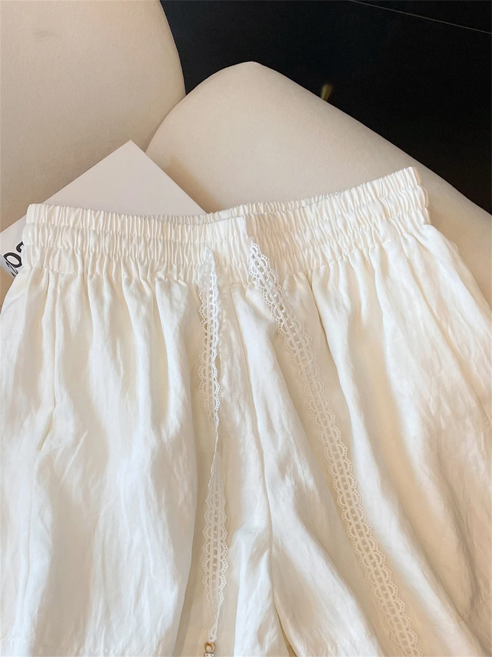 Coreano sle casual doce renda guarnição dstring solto emagrecimento calças de perna larga das mulheres dos homens verão faion ort orts