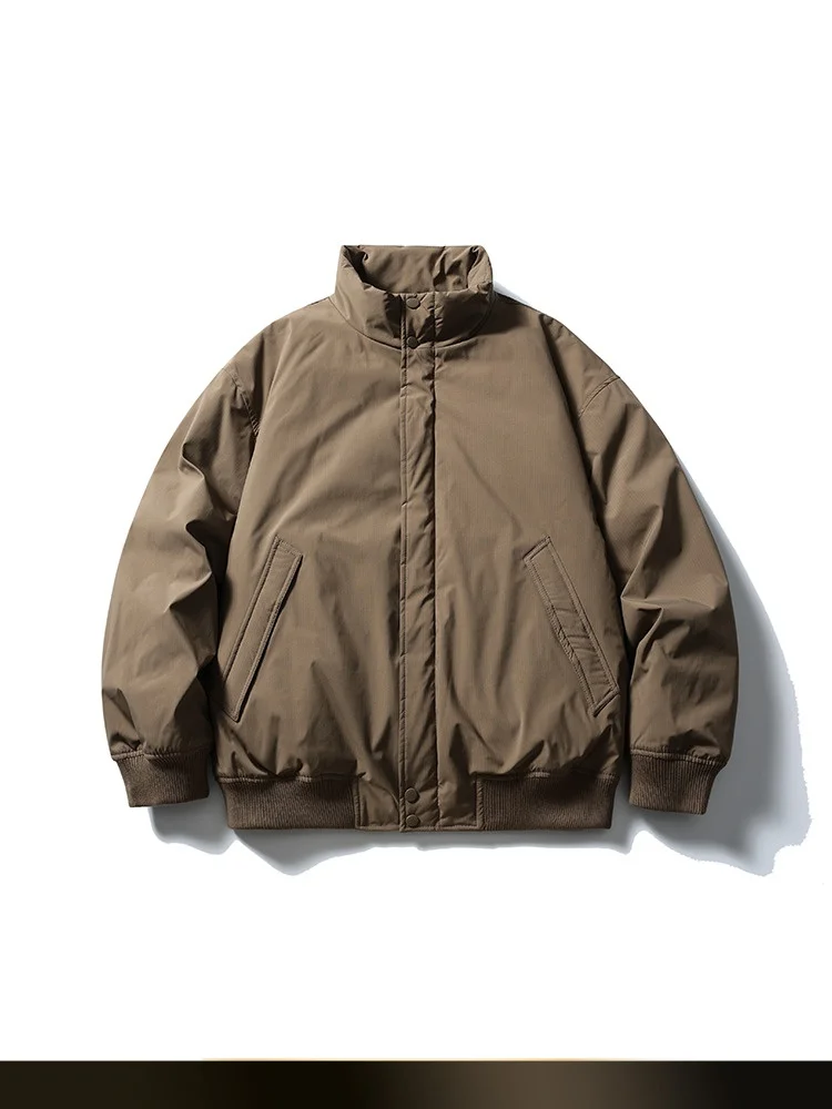 

NTED American Retro Pure Color Stand Collar Baseball Jaet Men Winter New Loose Casual Thiened down Jaet Polyester Fiber