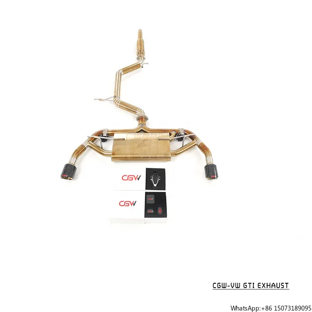 

Titanium Golden Finish Performance Exhaust Muffler for 8 with Forged Carbon Fiber Tips