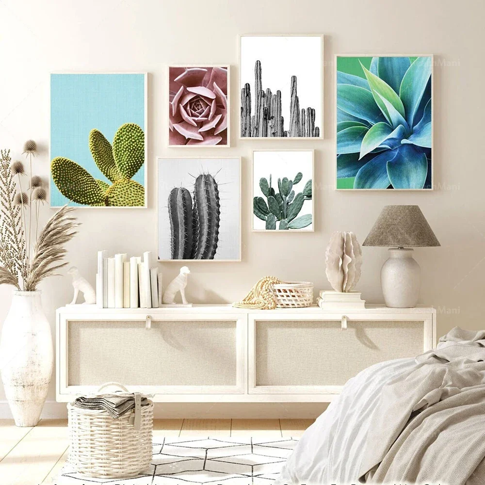 الصبار، العصارة، نباتات الصبار، ملصقات مطبوعة بالنباتات، هدايا تزيين المنزل في غرفة المعيشة