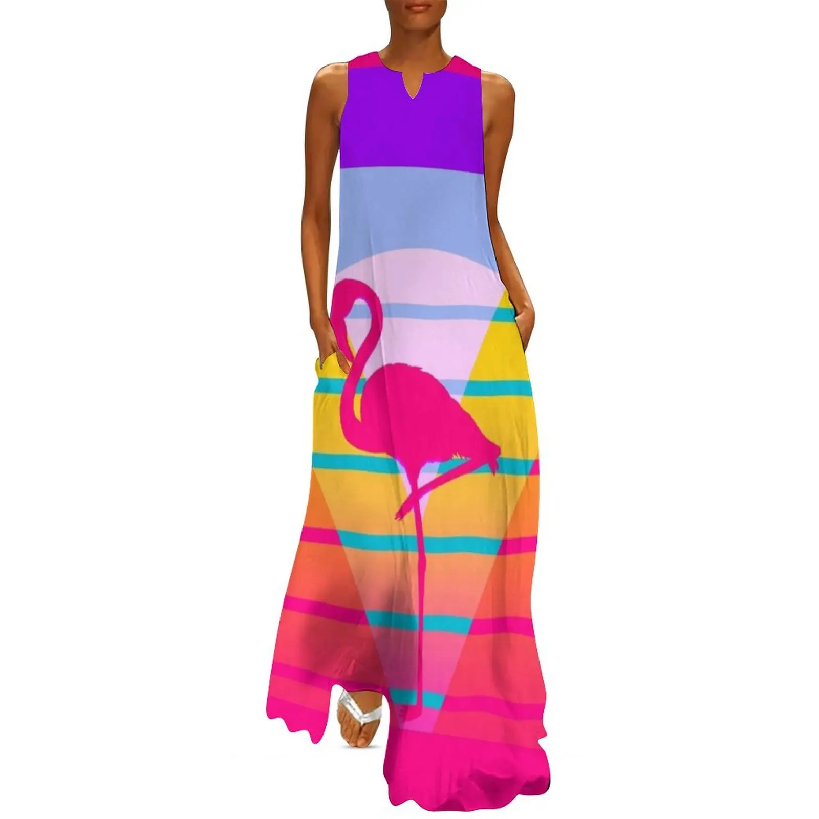 

Retro 80s Flamingo Sunset Long Dress elegant chic wedding evening dresses Women's long dress Dress