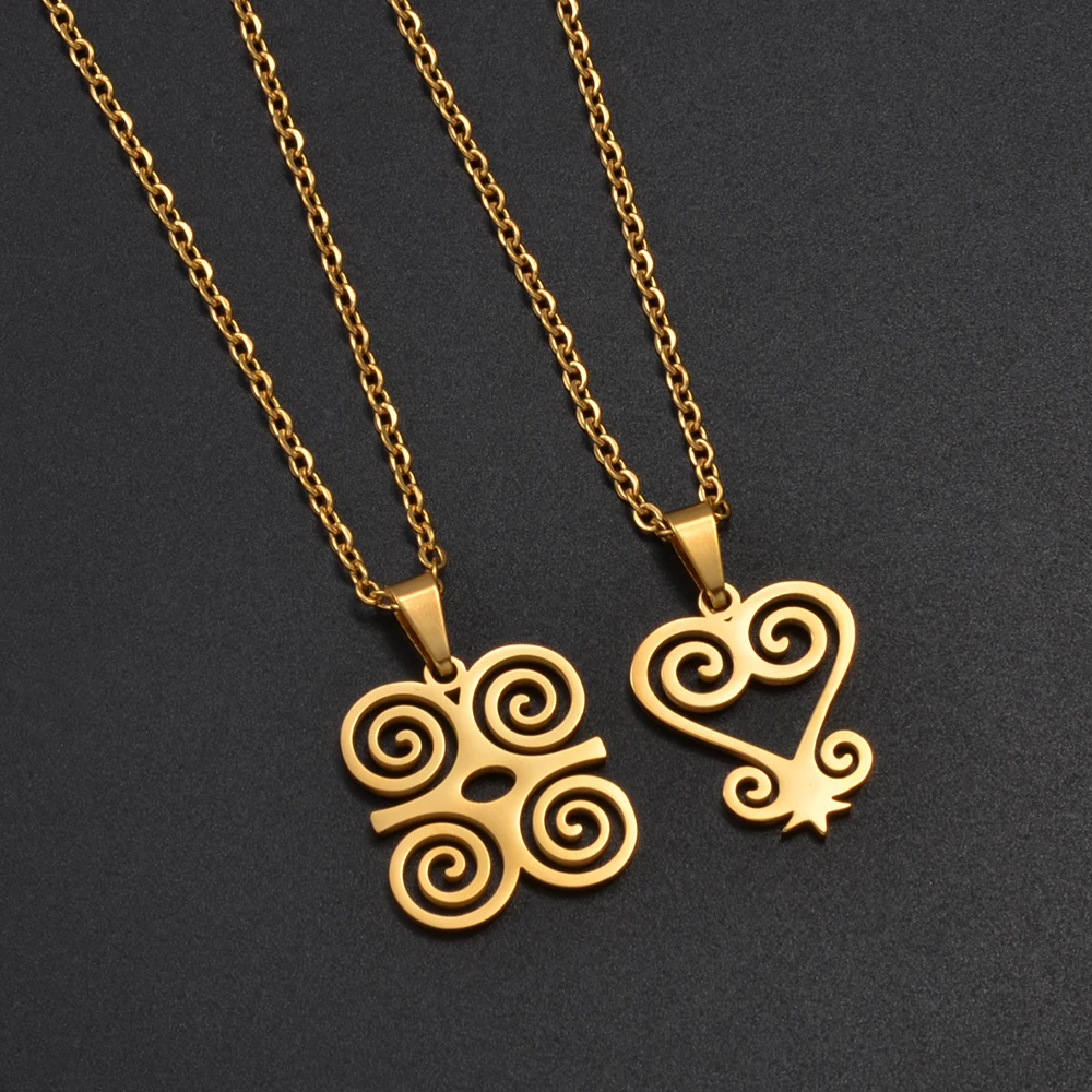 إنييو 2 سنتيمتر غرب أفريقيا رمز قلادة القلائد الذهب اللون الفولاذ المقاوم للصدأ Gye Sankofa Dufenimmen مجوهرات Ghanaian # 508562 #4