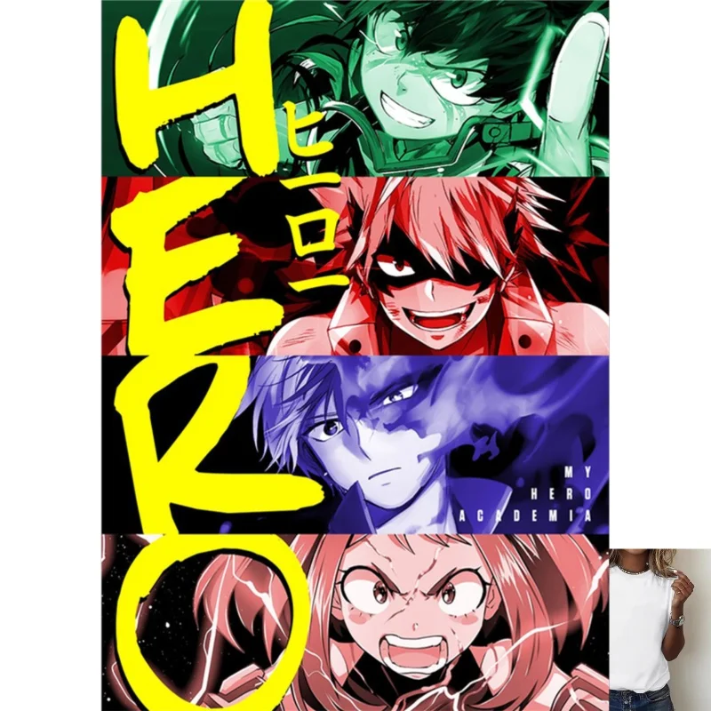My Hero Academia Anime Characters Print Heat - Transfer White Ink Iron - on, Suitable for T - shirts, Canvas Bags, Trendy,