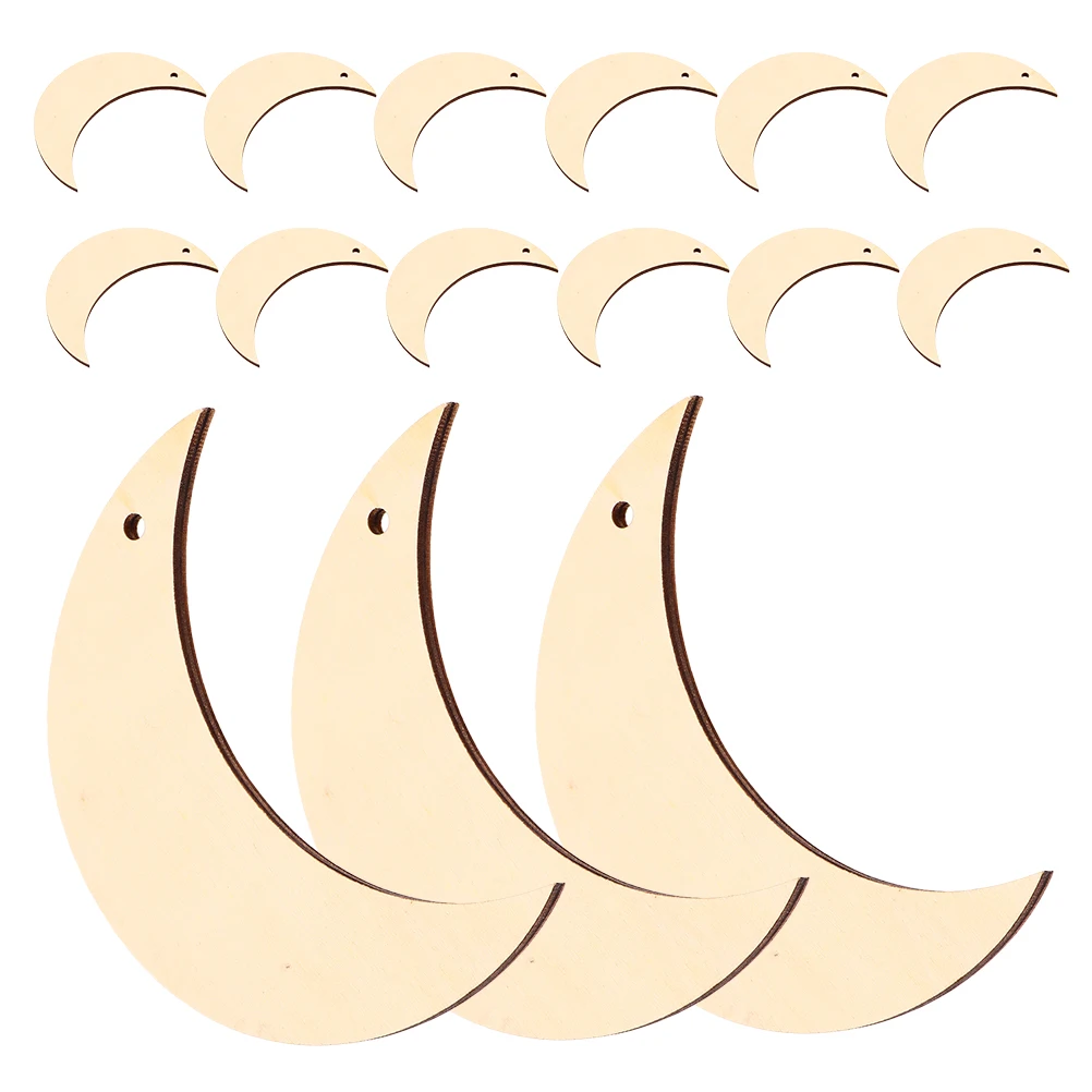 

15pcs Moon Shape Slices Natural Unfinished Pieces For Diy Painting Moon Cutouts Embellishments Craft Slices Unfinished Wood