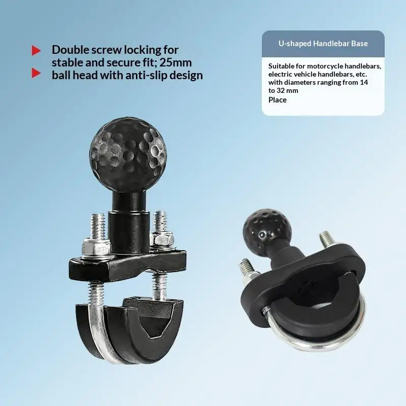 Motorcycle Handlebar U Bolt Mount Base Kit 25mm Ball Clamp Bracket Universal Fit for Off-road Motorbike Phone GPS Holder
