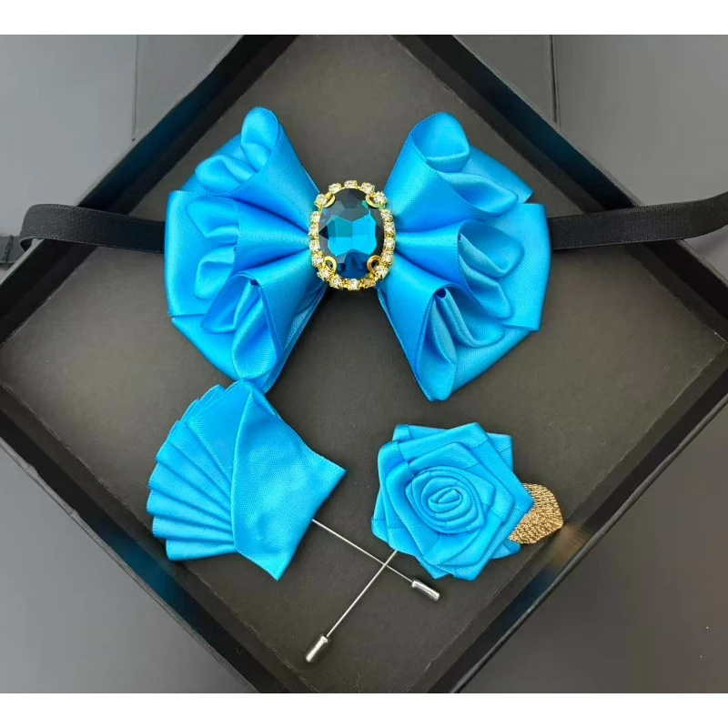 Original Luxury Rhinestone Multi-layer Bow Tie Men's Wedding Banquet Set Ball Shirt Brooch Boutonniere High-end Handmade Gift
