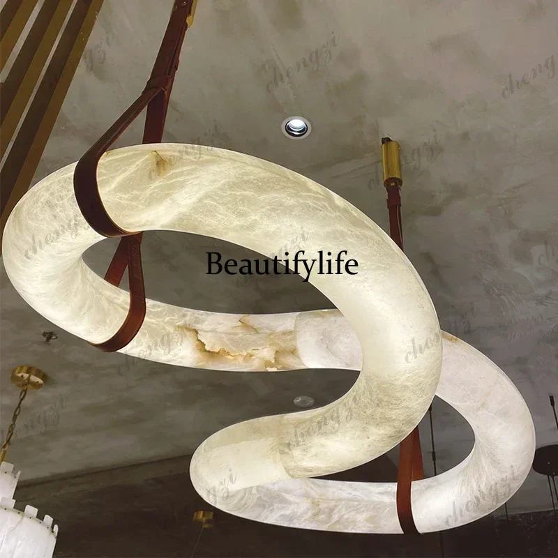 Modern Minimalist Restaurant Pendant Light Natural Marble Light Nordic Design Alabaster Shaped Chandeliers Villa Room Decoration