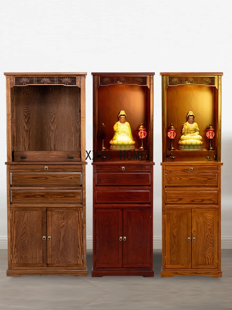 

Алтарь домашний в китайском стиле, простой шкаф для одежды из массива дерева «Бог богатства», буддийский стол Avalokitesvara