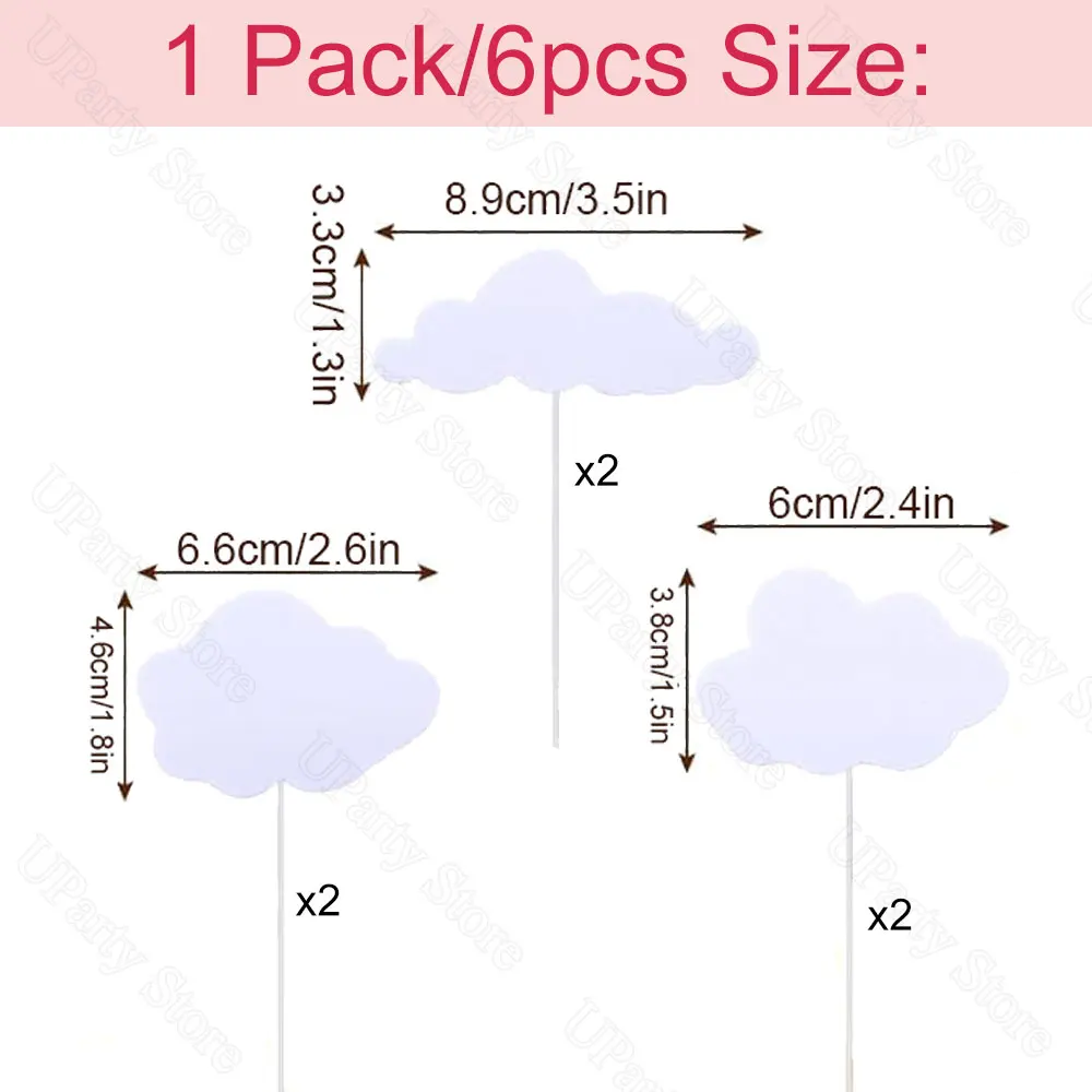 6/30/60Pcs White Cloud Cake Toppers Centerpieces White Cloud Shaped Cupcake Toppers for Birthday Baby Shower Cake Decorations