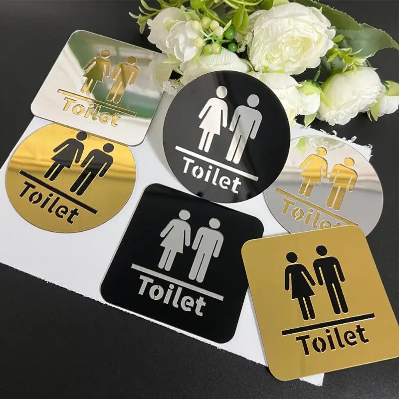 10cm3D Toilet Sign Acrylic Men Women Bathroom Self-Adhesive Wall Sticker DIY Decor For Office Business Hotel Cafe Public Door