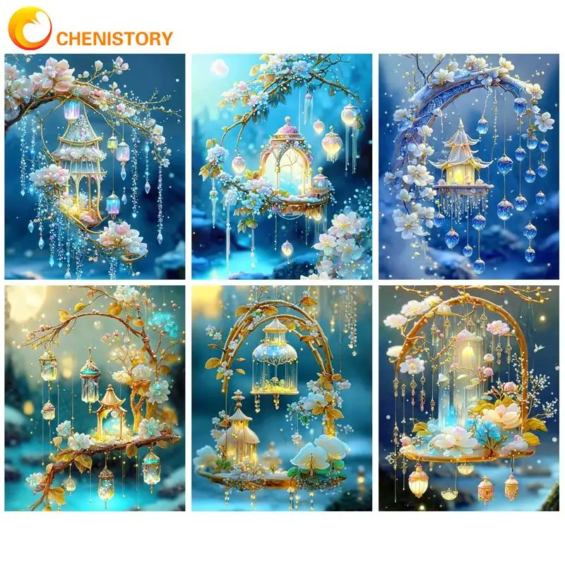 

CHENISTORY 40x50cm Painting By Numbers Frame Lantern Windbell Paint Kit Diy Gift Canvas Painting For Adults Diy Set Home Decors