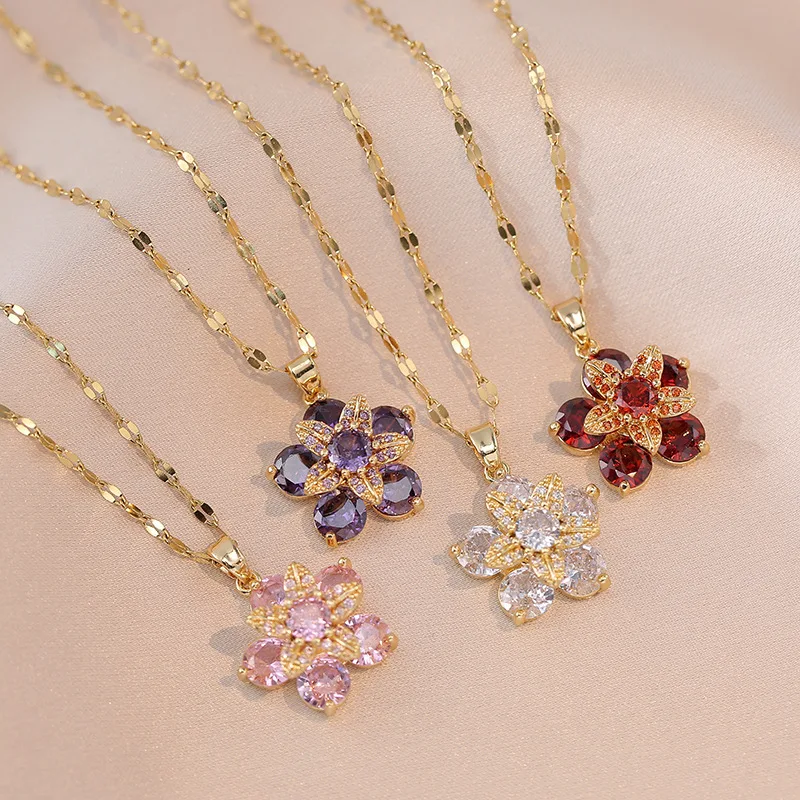 

Shiny Zircon Romantic Flower Pendant Necklace For Women Gold Plated Flowers Choker Girls Wedding Party Luxury Jewelry