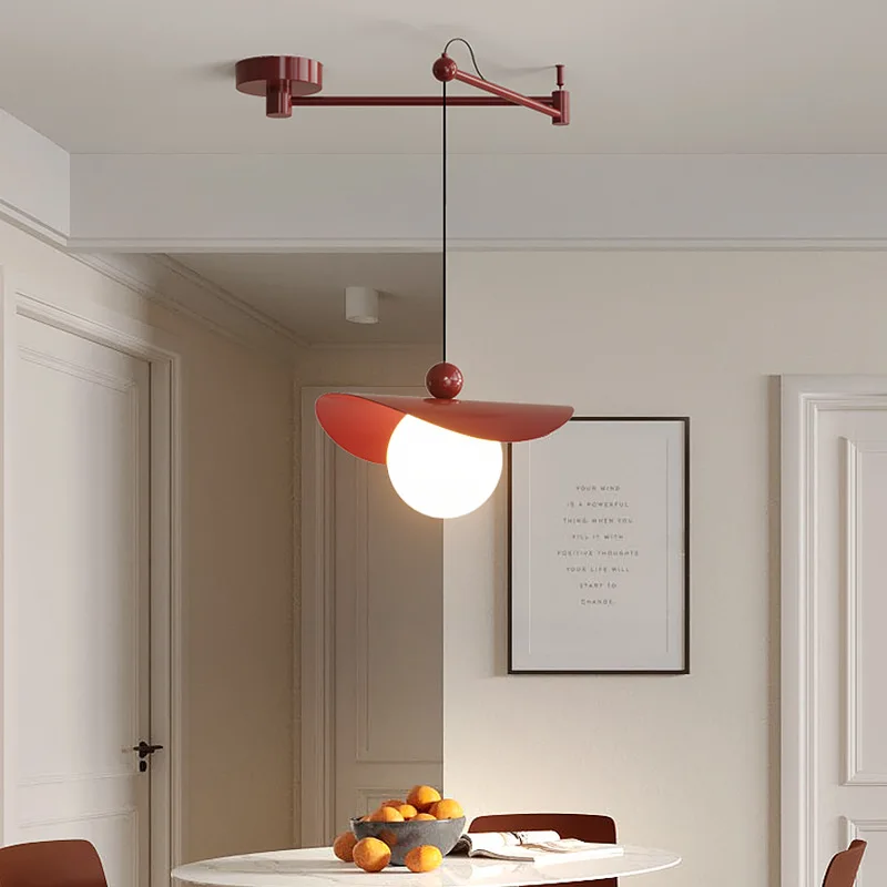 

Rocker Arm Dining Table Chandelier Cream Green Red Foldable Hanging Lamp Modern Creative Retractable Folding Long Arm Chandelier