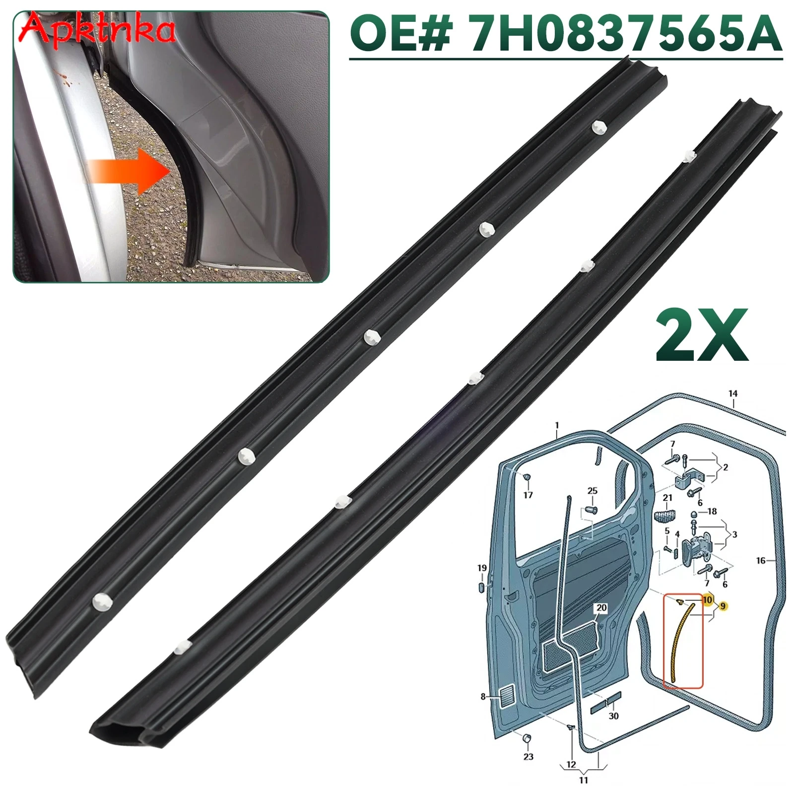 Front Rubber Side Door Seal Strips Weatherstrip Gasket For VW Transporter T5 2003 - 2015 T6 Multivan Caravelle MK6 7H0837565A 2x