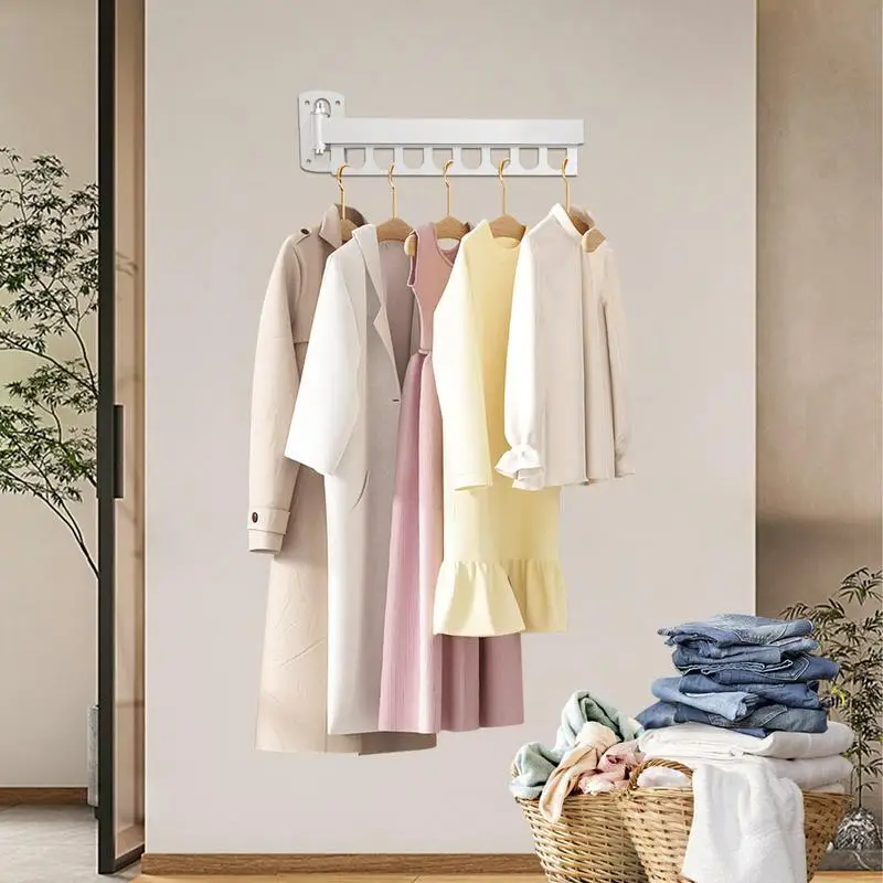 

Wall Mounted Clothes Drying Rack Trifold Expandable Laundry Hanger Strong Load-Bearing Laundry Space Saver For Efficient Home