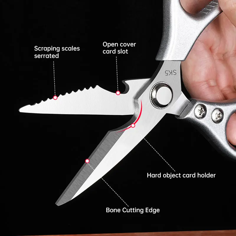 Nożyczki kuchenne gospodarstwa domowego potężne do kości w kurczaku nożyczki ze stali nierdzewnej narzędzie wielofunkcyjne do grilla z cebulą