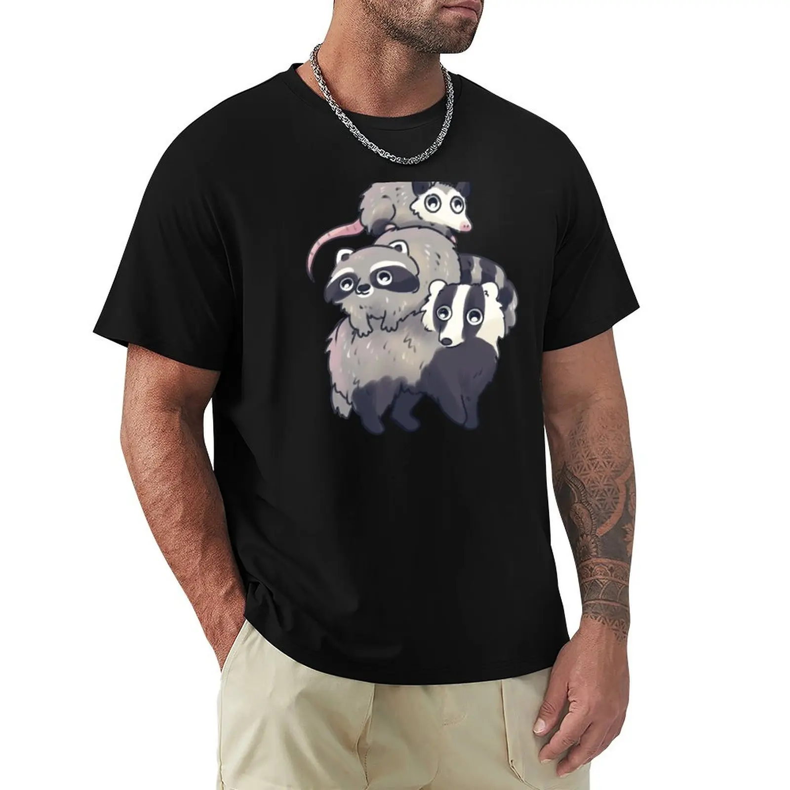 Badger raccoon and opossum stack T-Shirt Christmas Casual Short Sleeve Top