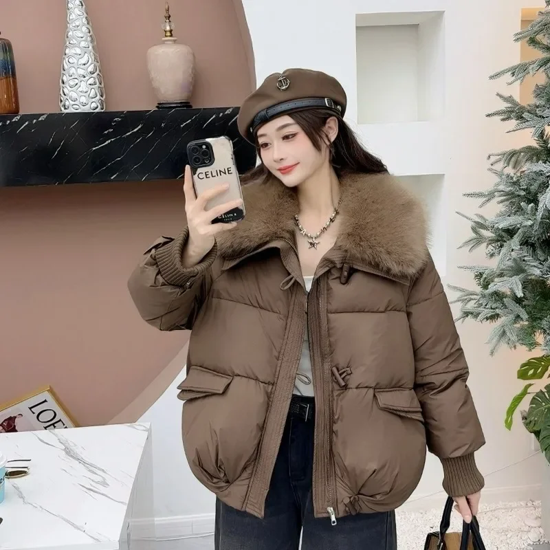 Short Down Winter Coat for Women, Fashionable and Stylish, Warm and Small, White Duck Down, Big Fur Collar Jacket