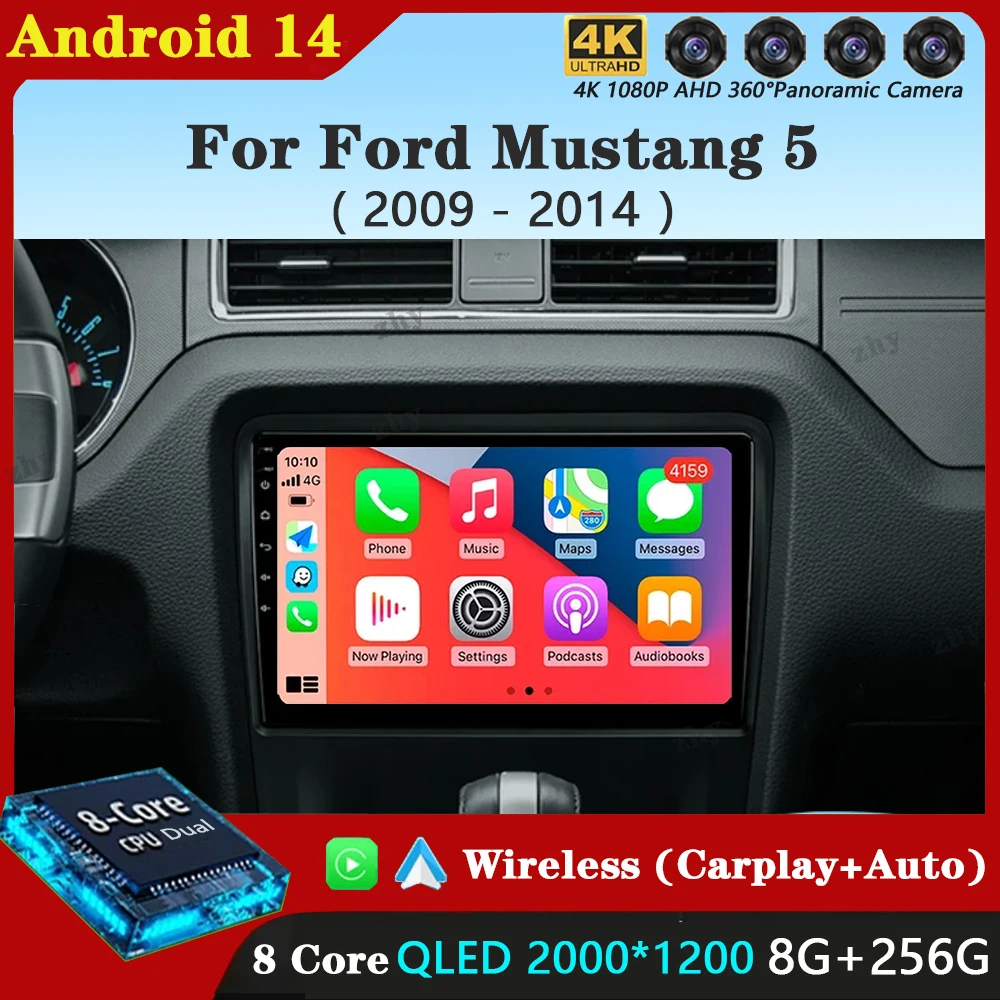 Android 14 Carplay Auto For Ford Mustang 5 S-197 2009 - 2014 Car Radio Multimedia Video Player Navigation GPS  No 2Din 2 Din DVD