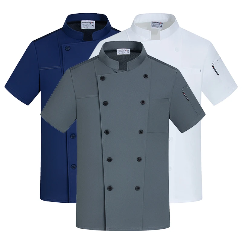 

Cafe Coats Professional Chef Workwear Cook Jacket Restaurant Cooking Uniform Bakery Waiter Overalls Summer Kitchen Shirt