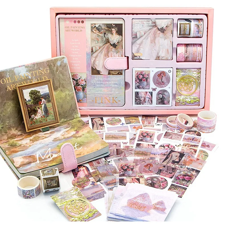 Aesthetic Scrapbook Journaling Kit,Vintage Oil Painting B6 Notebook Scrapbooking Supplies Art Stickers