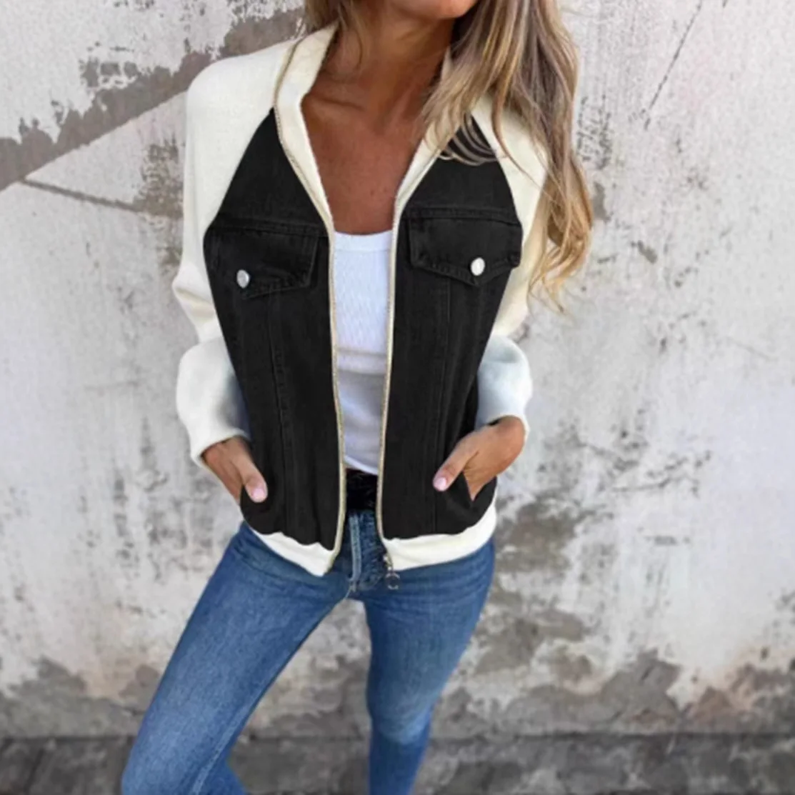 سترة نسائية من قماش الدنيم المرقعة موضة ربيع 2025 معطف متعثر كبير الحجم مع زر إغلاق (جاهزة للشحن)