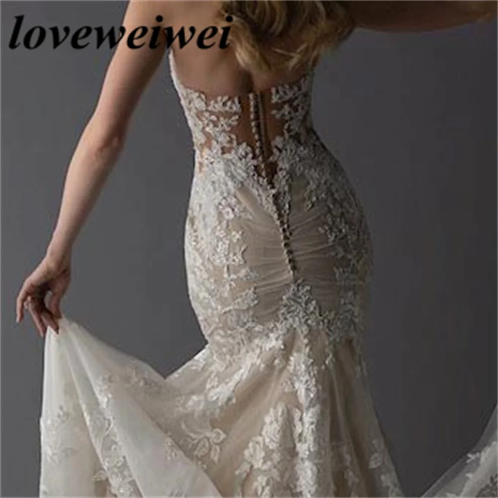 Boho Mermaid Lace Wedding Dress Sweetheart Court Train Bridal Gowns Button Back Appliques Wedding Dresses Vestido De Novia