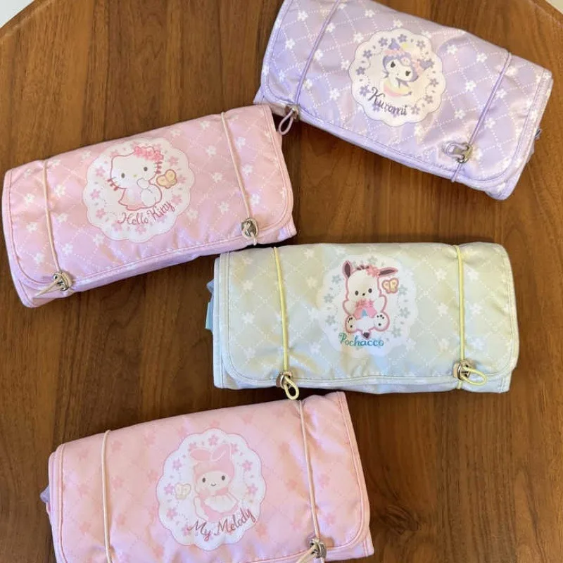 

Cute Hellokittys Kuromi Portable Folding Makeup Bag My Melody Large-capacity Partition Travel Storage Bag Removable Toiletries
