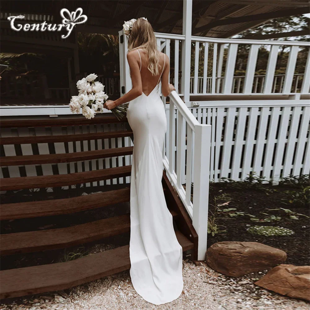 Sexy Backless Wedding Dresses Mermaid 2025 Spaghetti Straps Rustic Boho Bridal Gowns Simple Plain Bride Dress Customized